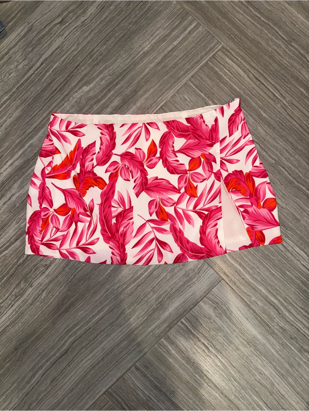 Pink Tropical Print Mini Skirt